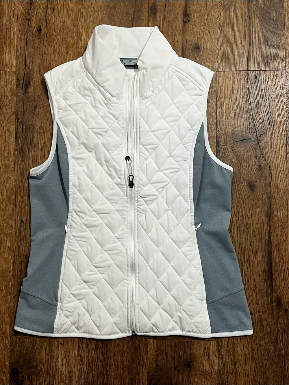 Athleta White Quilted Vest with Gray Side Panels